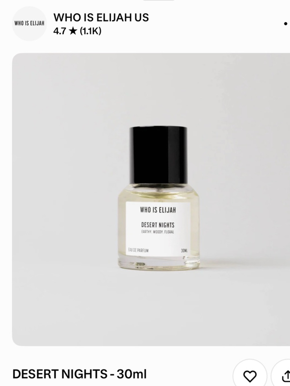 Sephora Who Is Elijah Desert Nights 30ml - Clear Bottle with Black Cap